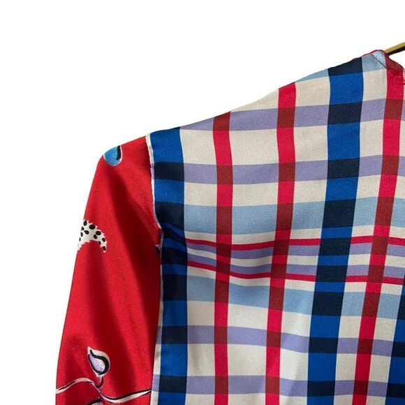 ZARA Floral Bird Patchwork Red Blue Blouse Size Small - Picture 8 of 10